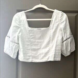 Ann Taylor White Cropped Blouse | Puff Sleeve | Size 2 | Cottagecore Chic